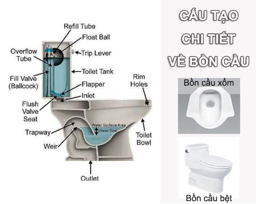Cấu tạo bồn cầu ngồi xổm.