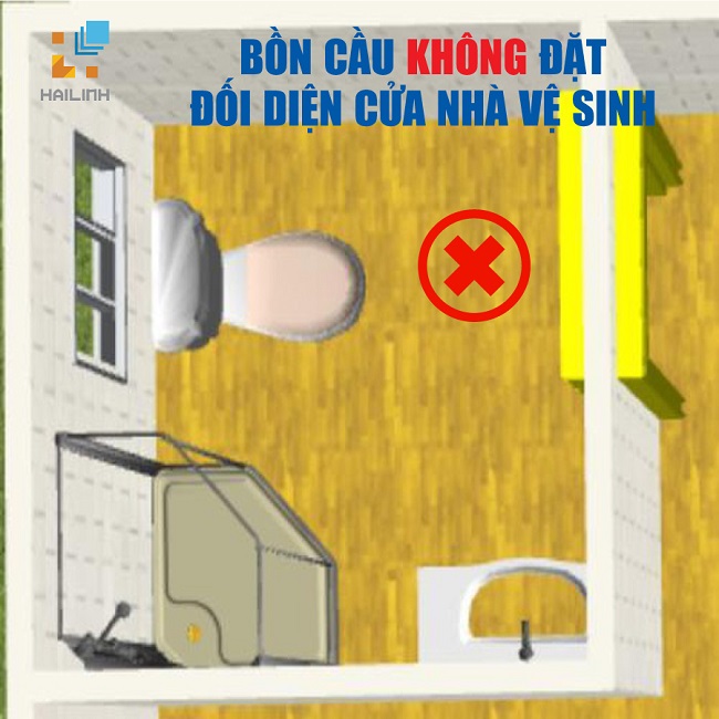 Hướng đặt bồn cầu kh&ocirc;ng được đối diện với cửa nh&agrave; vệ sinh