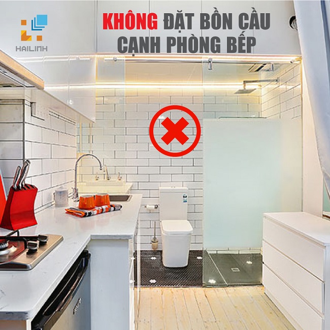 Hướng đặt bồn cầu kh&ocirc;ng được gần vị tr&iacute; bếp